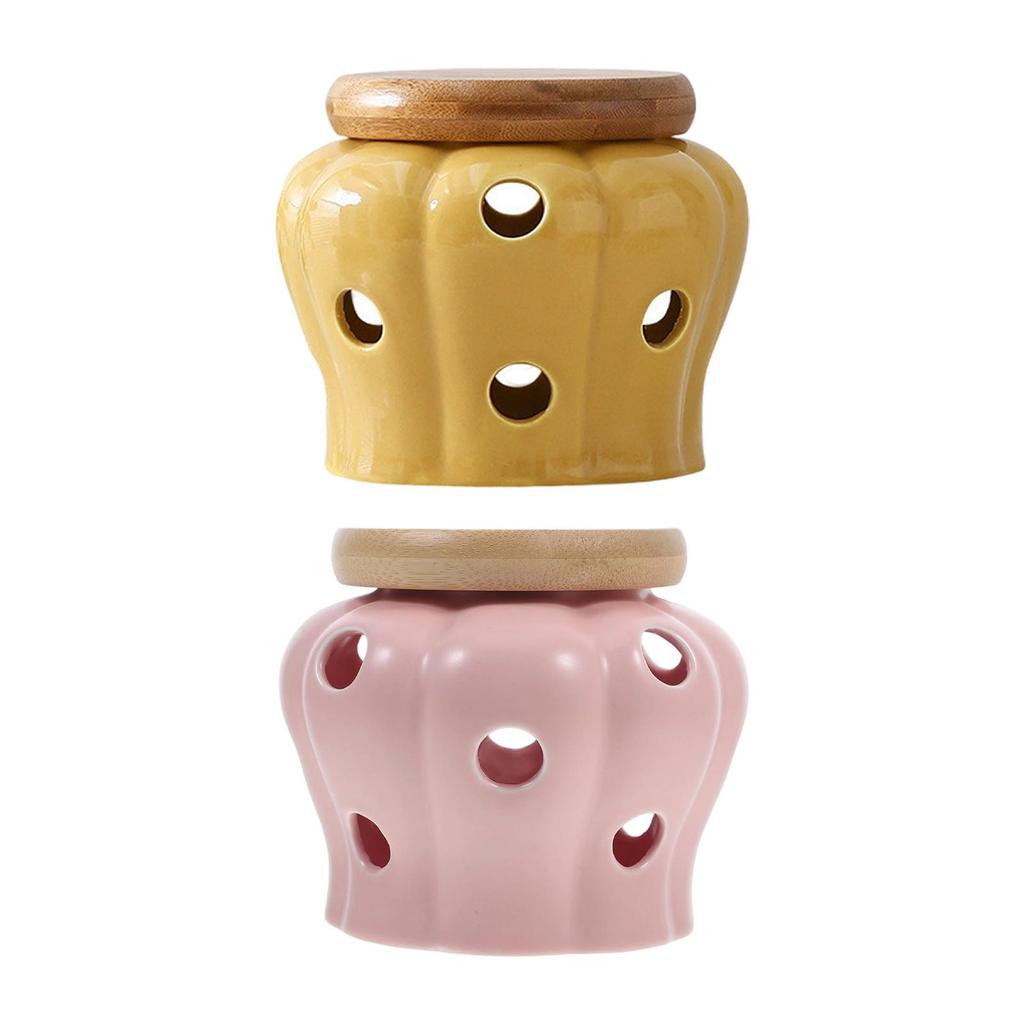 Garlic Keeper Ventilation Decorative Round Modern Collection Cellar Pot for Kitchen Garlic Holder Storage Container with Lid