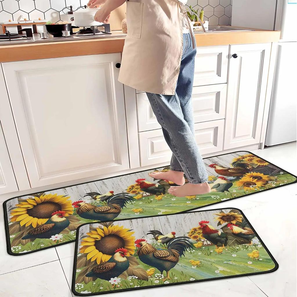 2pcs Kitchen Carpet Soft Anti-Slip Coffee Print Kitchen Decorative Mat Shower Room Door Mat Home Decoration