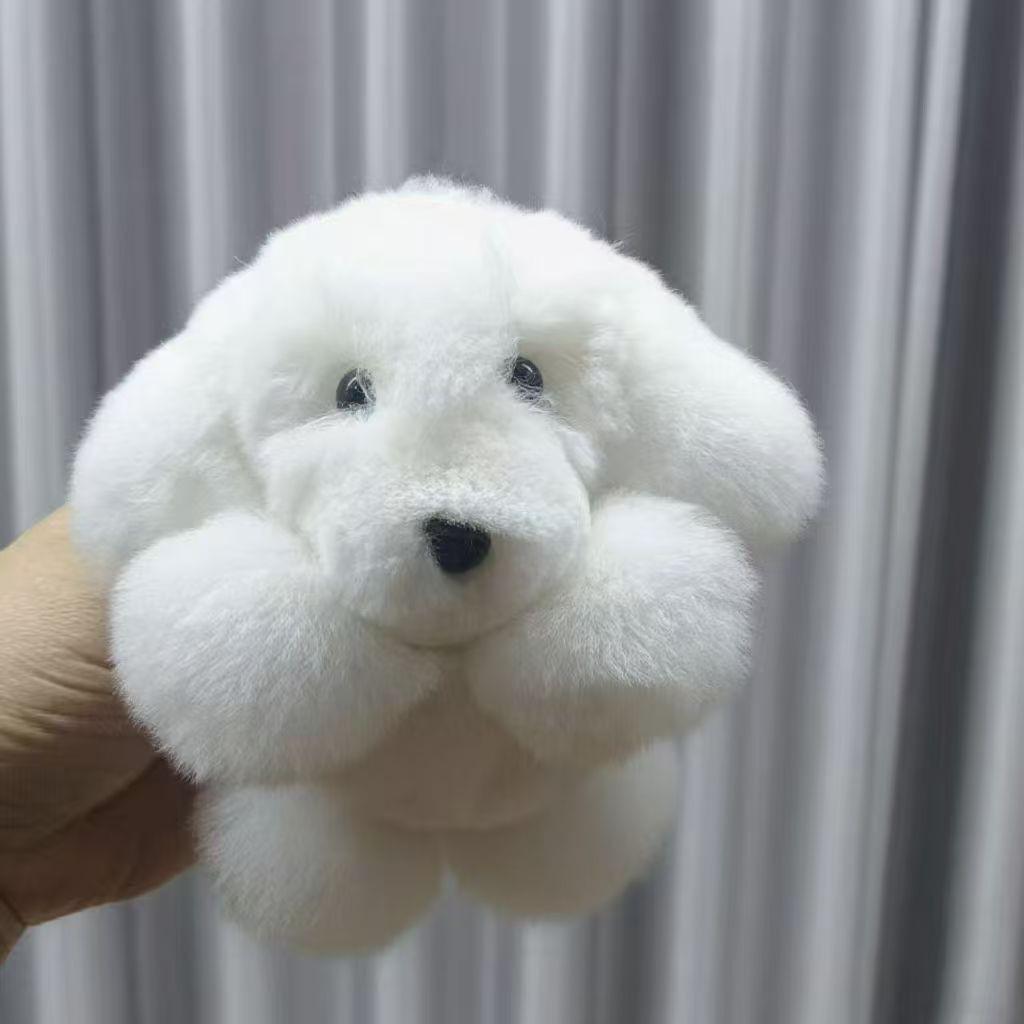 Adorable Chubby Dog Keychain with Real Rabbit Fur - Plush Toy & Backpack Ornament