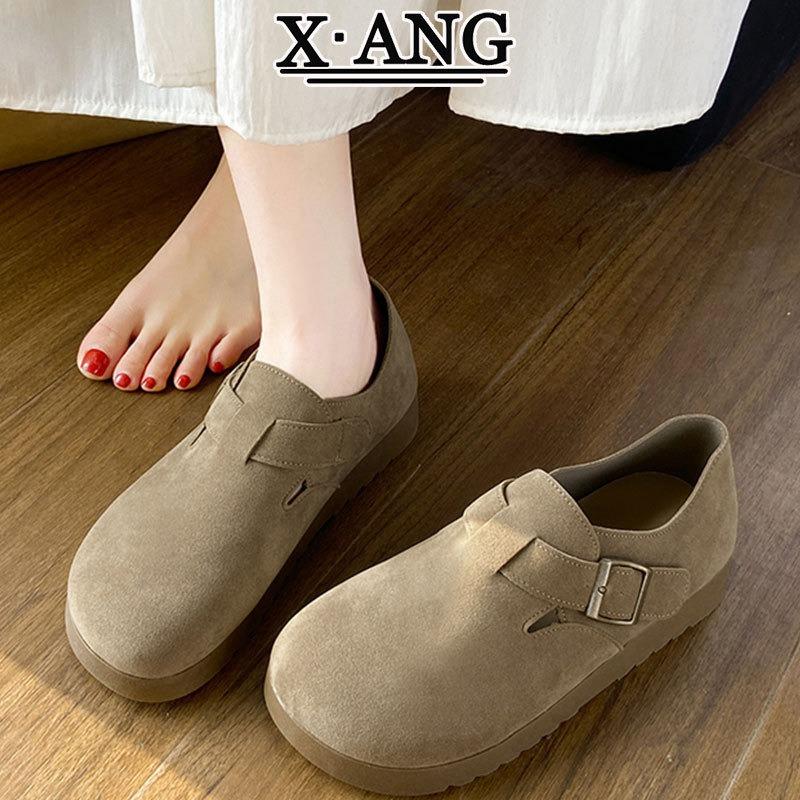 Cowhide version all-inclusive soft sole not tired feet women's shoes spring new one-pedal lazy Doudou single shoes