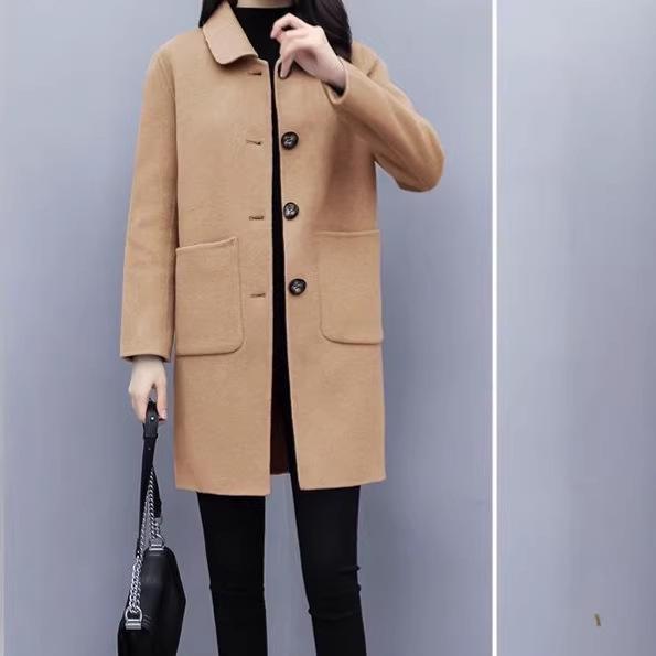 Plus Size Women's Mid-Length Woolen Coat - Loose, Slimming, Age-Reducing for Autumn/Winter 2025