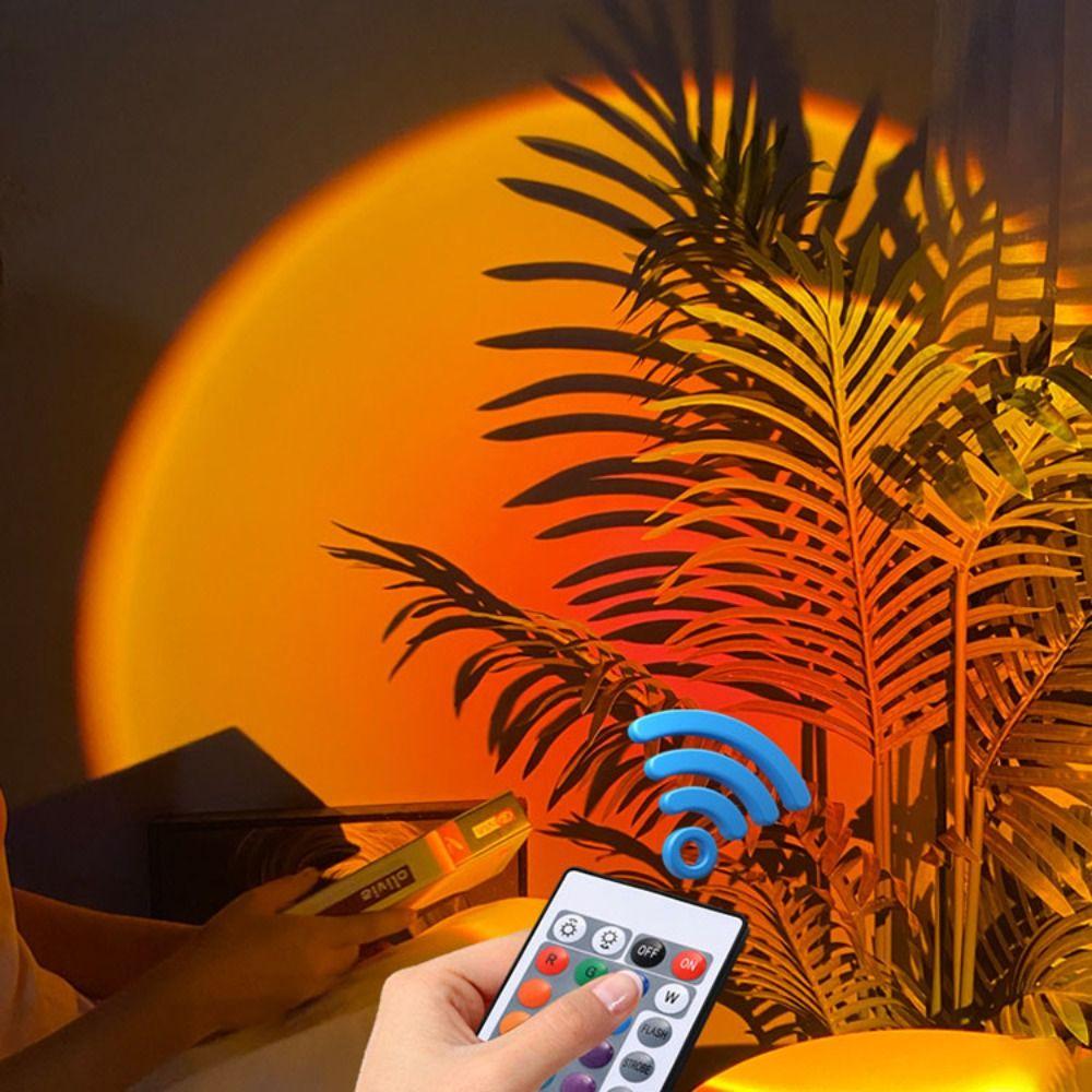 Button Control Sunset Lamp 360° Rotation Dual-Head Design Floor Lamp Water Ripple Lamp Night Light