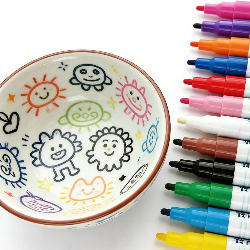 Set of 12 Color Water Based Ceramic Paint Markers For Artistic Creative Art Projects On Pottery And Glass Surfaces