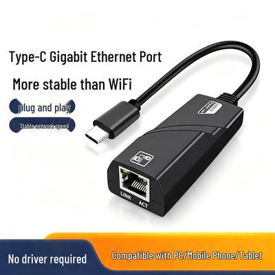 USB 3.0 Type-C To RJ45 Ethernet Adapter with LED and Cable, No Driver Needed