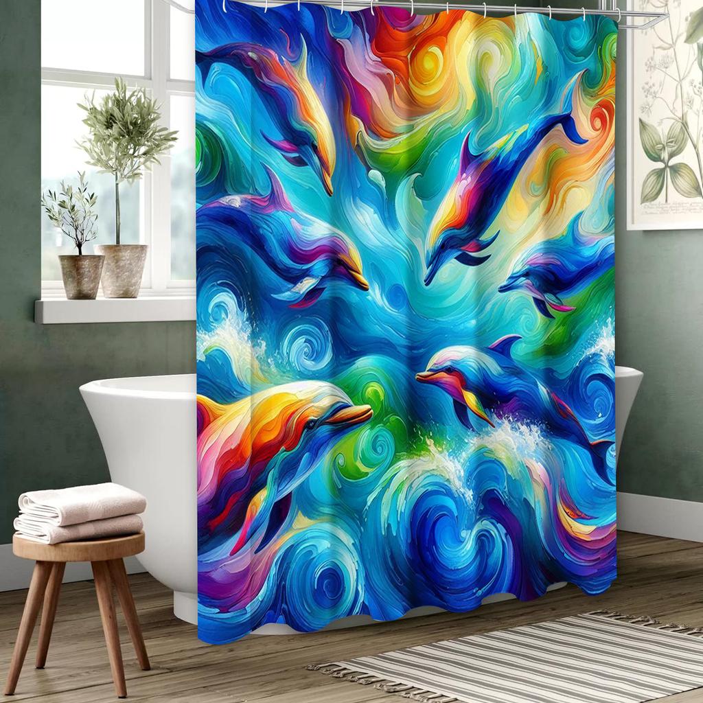 Whale Bathing Curtain  Bathroom Nordic Green Leaf  Shower Curtain Waterproof With 12 Hooks Home Deco Free Ship