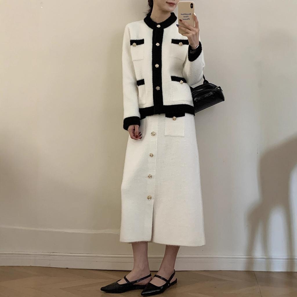 2 Piece Sweater Skirt Sets for Women Fall Winter Knit Long Skirt Cardigan Sweater Set Lounge Long Sleeve Top Midi Dress Outfits Women's Loungewear Set