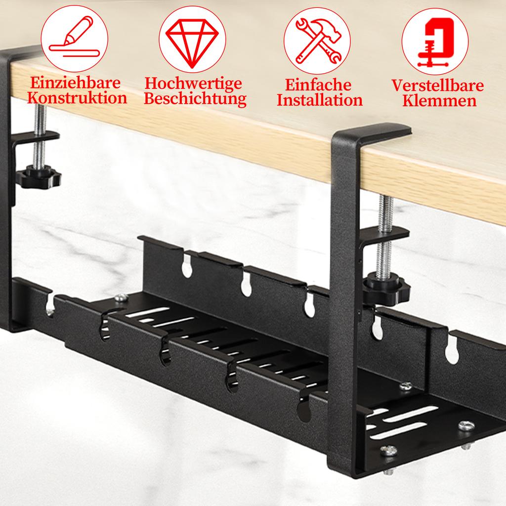 1pc Desk Cable Tidy Trays, Cable Management Under Desk, No-Drill Cable Basket Metal, Adjustable Cable Management Tray, Black Cab