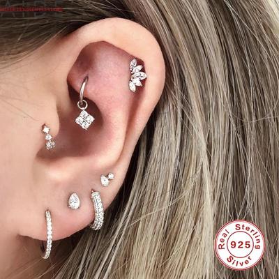 AIDE 1 Stück Echter 925er Sterlingsilberschmuck Koreanische Ohrringe Creolen Für Frauen Weißer Zirkon Knorpelohrringe Pendientes Mujer