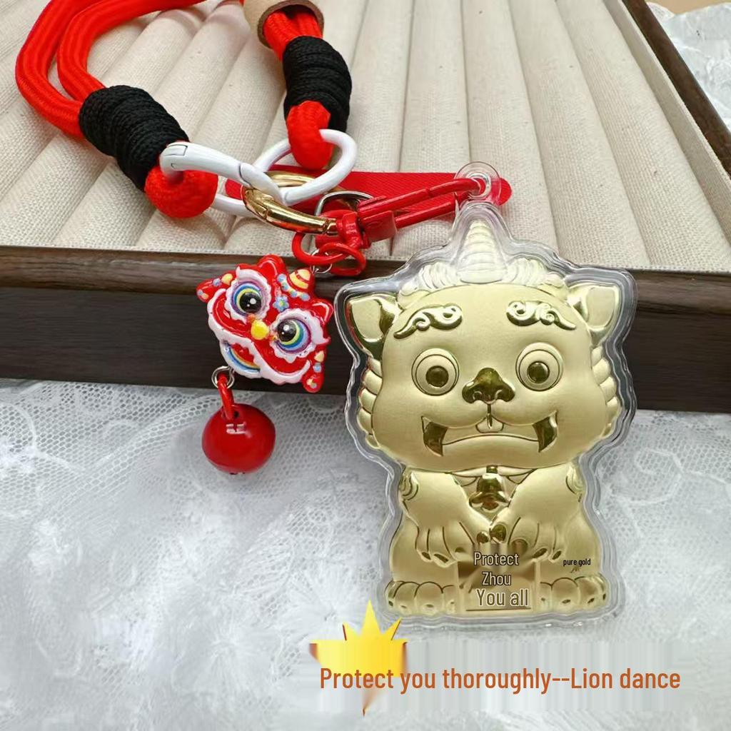 999 Fine Gold Lucky Lion Pendant & Keyring Charm: New Year Handbag and Mobile Accessory for Wealth