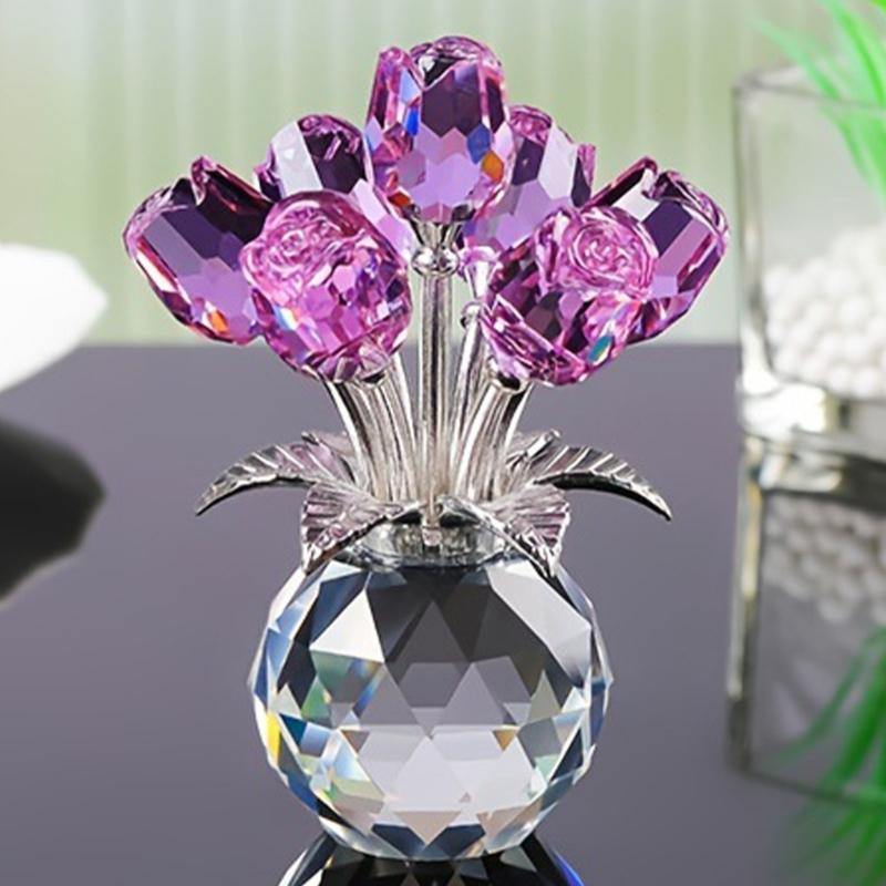 Ornamento Figurine Rosa di Cristallo, Ornamento Bouquet di Cristallo Collezionabili Fiore di Rosa Fatto a Mano Regalo per Moglie Mamma Fidanzata