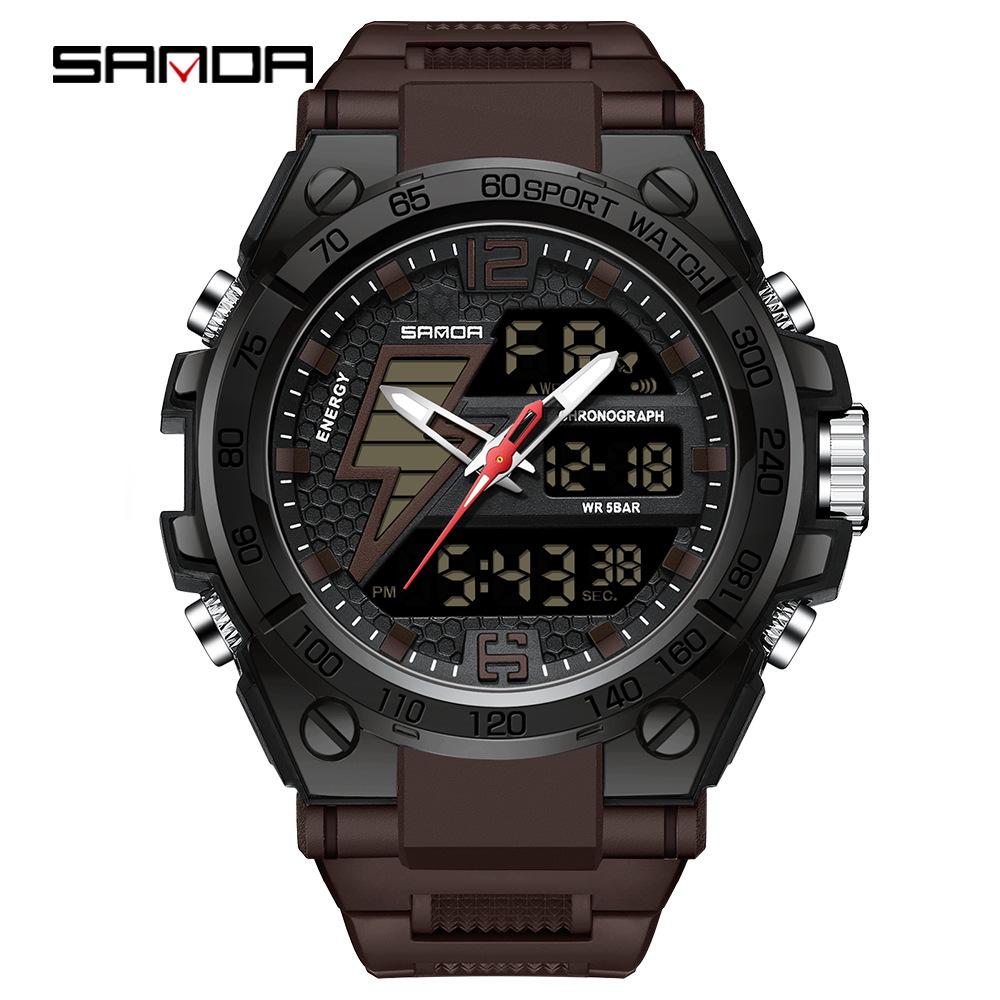 Sanda Men's Multifunctional Dual Display Luminous Waterproof Sports Watch for Teens