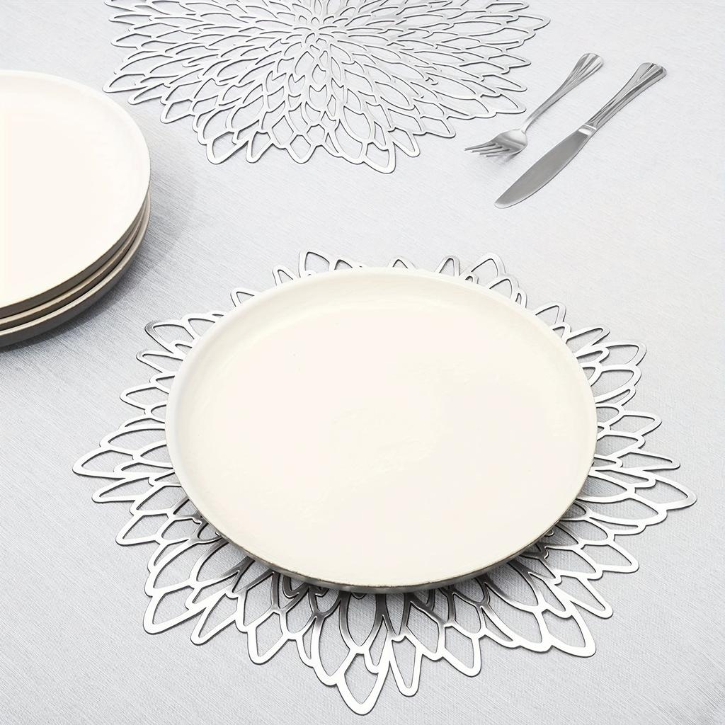 5 Stück Tischsets - Elegantes gepresstes rundes Blattdesign, langlebig & dekorativ für Weihnachten, Tischdeko | Elegante Tischdekoration
