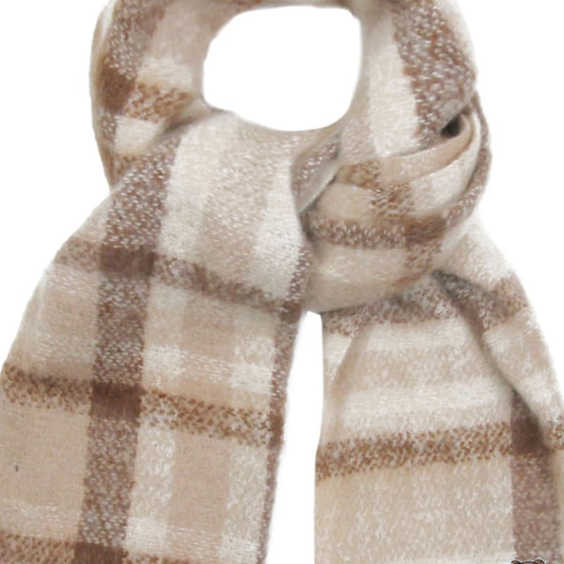 GRAVER [BAG&ACC] Flower Bear Embroidered Bold Check Muffler_Beige