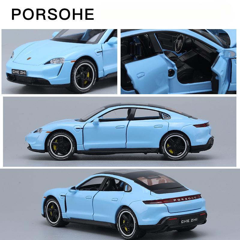1:32 Porsche Taycan High-Simulation-Automodelle aus Metallguss, Sportwagen mit Sound und Licht, Rückziehmechanismus, Supercar-Geschenke für Kinder