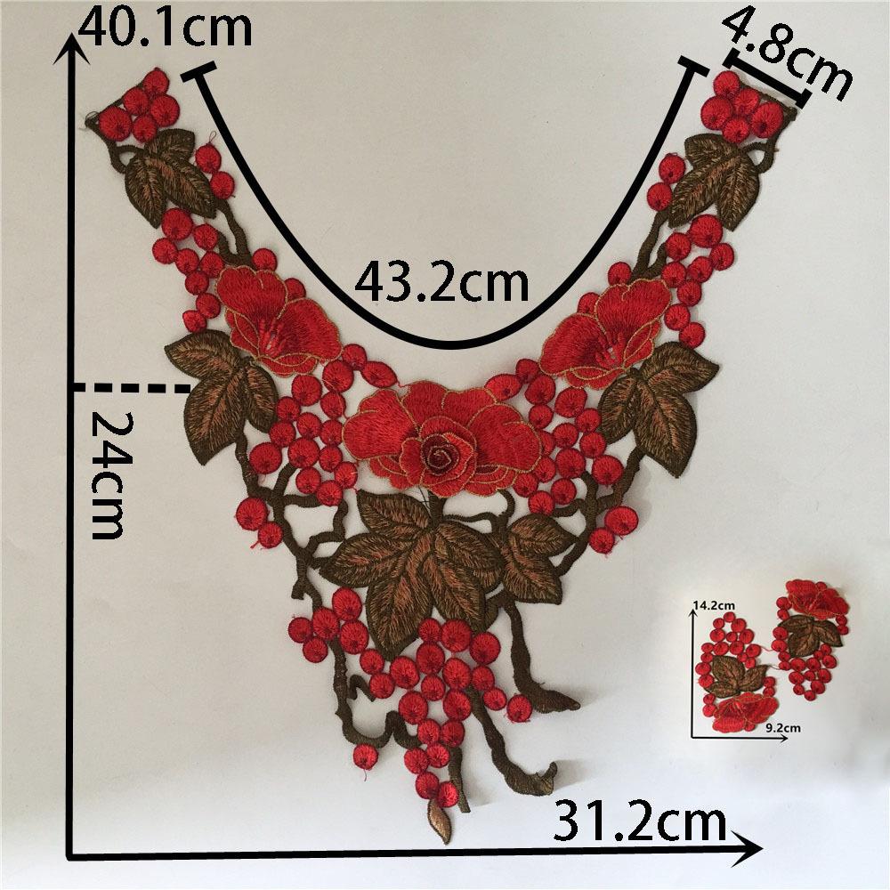 Röd I Polyesterbroderi Ihålig Krage Sömnadspets DIY-Dekoration Med Cheongsam Kläder Krage Tillbehör