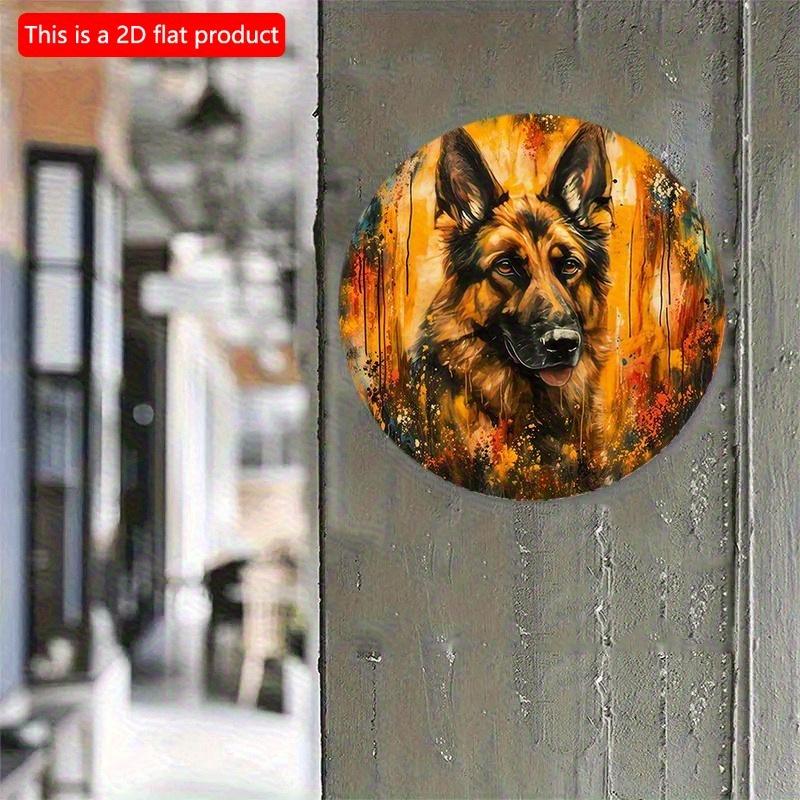 2d Flat 20*20cm, German Shepherd Round Wooden Sign, Spring Wreath Decor, Faux Finish, Perfect for Living Room, Home, Kitchen, Garden, Bedroom Decor.