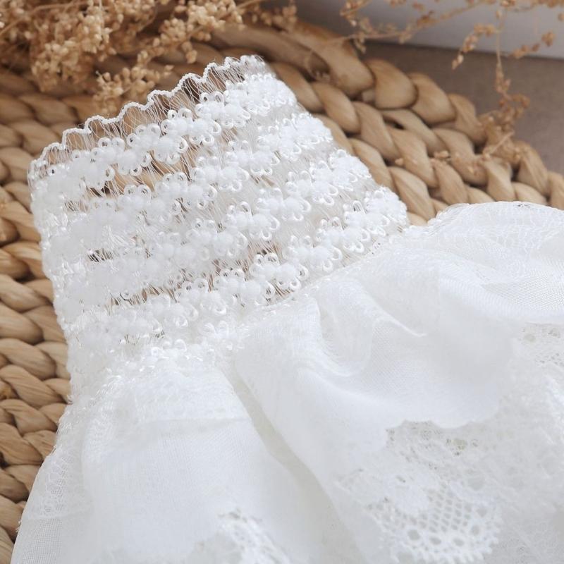 White Lace Faux Sleeves Pair with Gathered Opening for Top Styling Dress Looks and Costume Accessory Wear