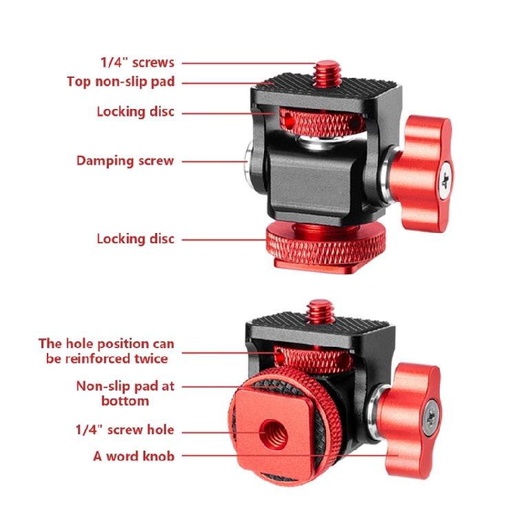 Aluminum Alloy Hot Shoe Bracket Adjustable Damping Ballhead Bracket Holder for LED Video Light Camera Phone Stand