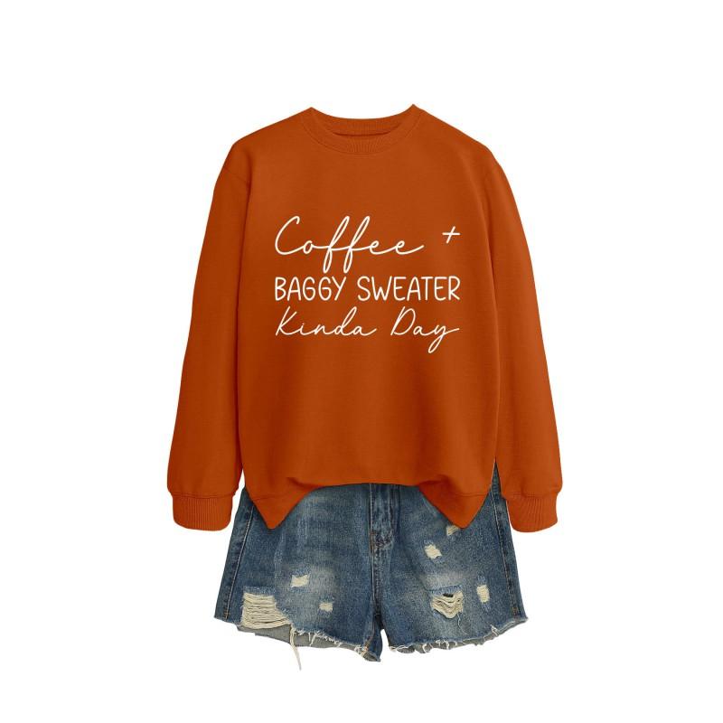 Womens Oversized Round Neck Long Sleeve Cotton Blend Casual Sweatshirt With Print - Loose Fit Comfort Top