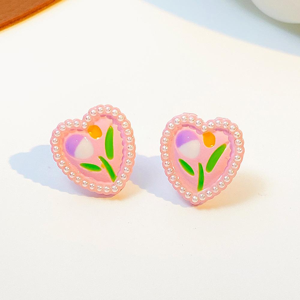 2026 Pearl Stud Earrings Spring and Summer Sweet Light Luxury Tulip Femininity Alloy Flower Internet Celebrity Earrings Earrings Wholesale