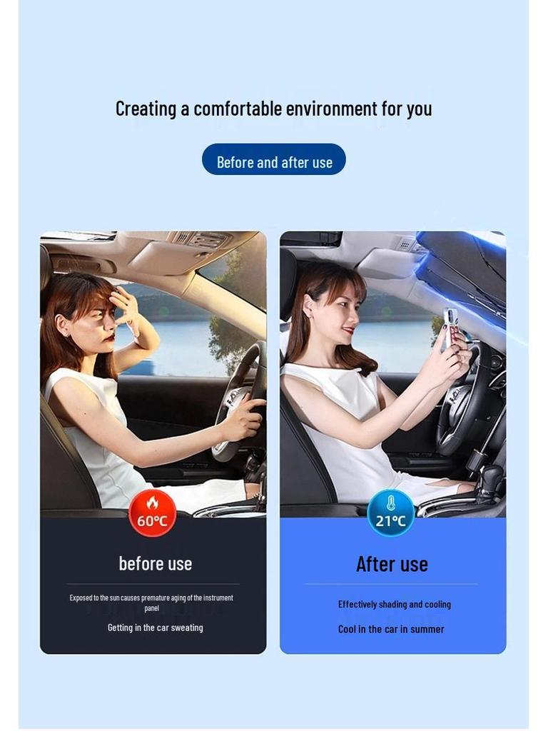 Zatahovací sluneční clona na čelní sklo blokující UV záření, deštník do auta