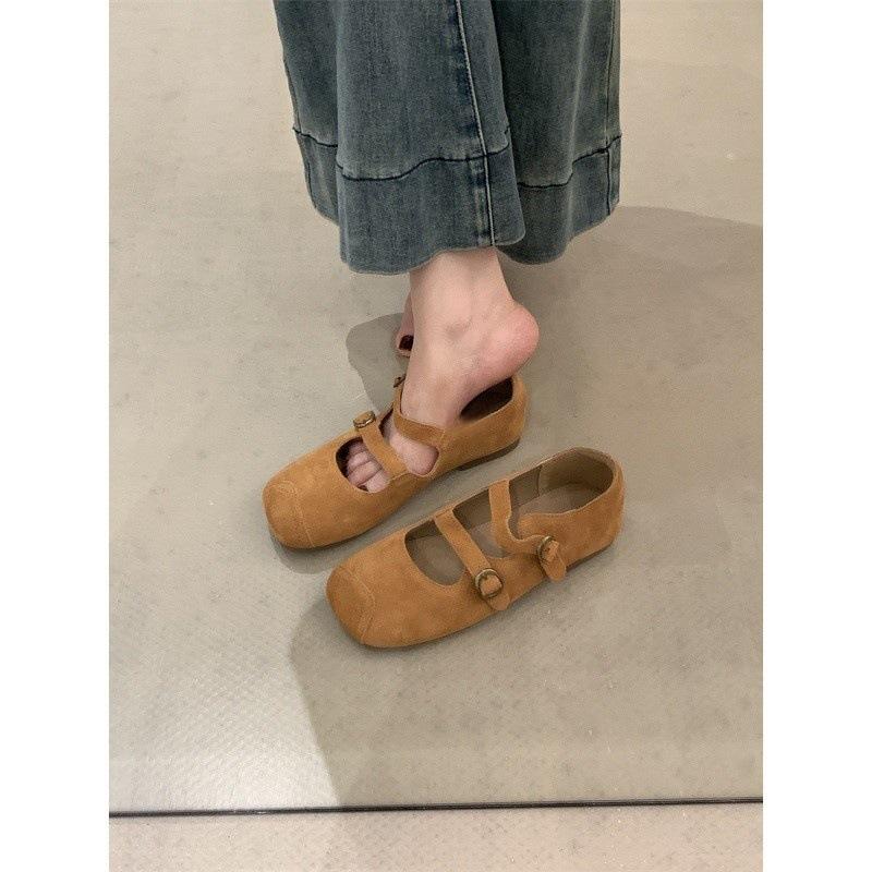 Vintage matte word with ugly cute Mary Jane shoes late evening breeze flat ballet shoes