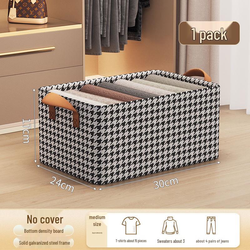 Houndstooth Foldable Quilt Storage Box with Lid - Large Wardrobe Bin for Clothes & Pants.