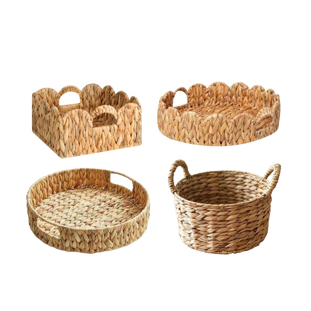 Handwoven and Gourd Grass Storage Basket - Natural Woven Tray for Desk, Snacks and Clutter Organization