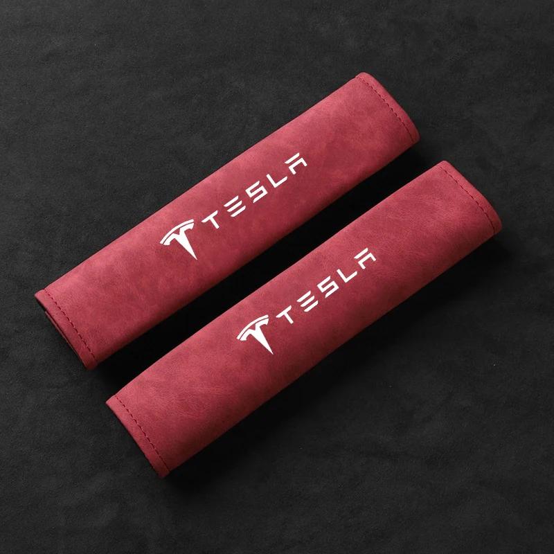 

Car Sticker Tesla 2PCS Leather Universal Car Seat Belt Shoulder Cover Pad For Tesla Model 3 Y S X 2021 Roadster Auto Styling Int
