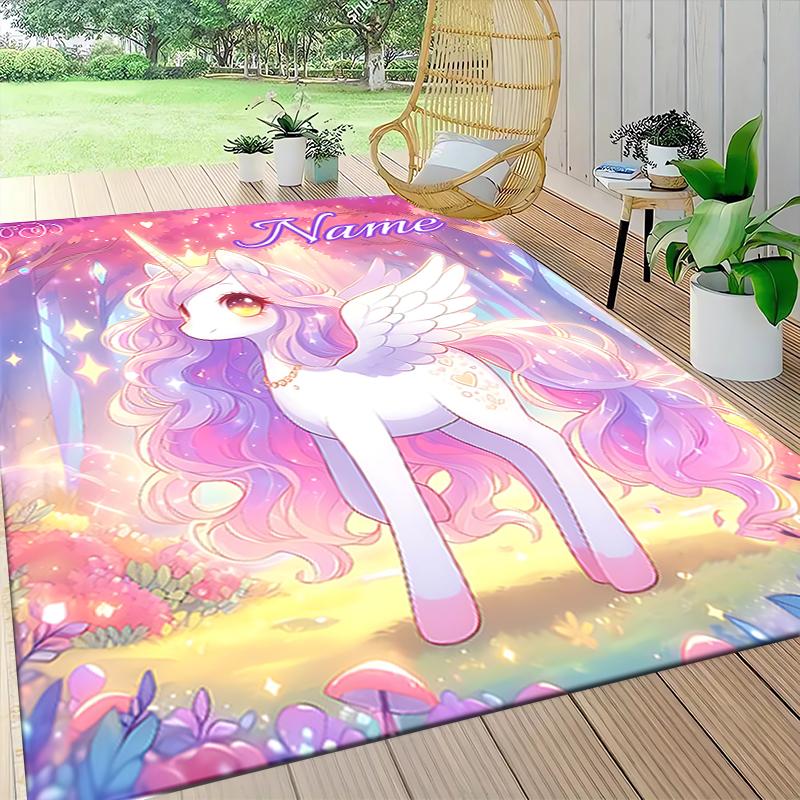 Custom Name Magical Unicorn Fantasy Carpet Rug Customizable Soft Washable Anti-Slip Home Living Room Sofa Mats Personalized Rug. 0909132