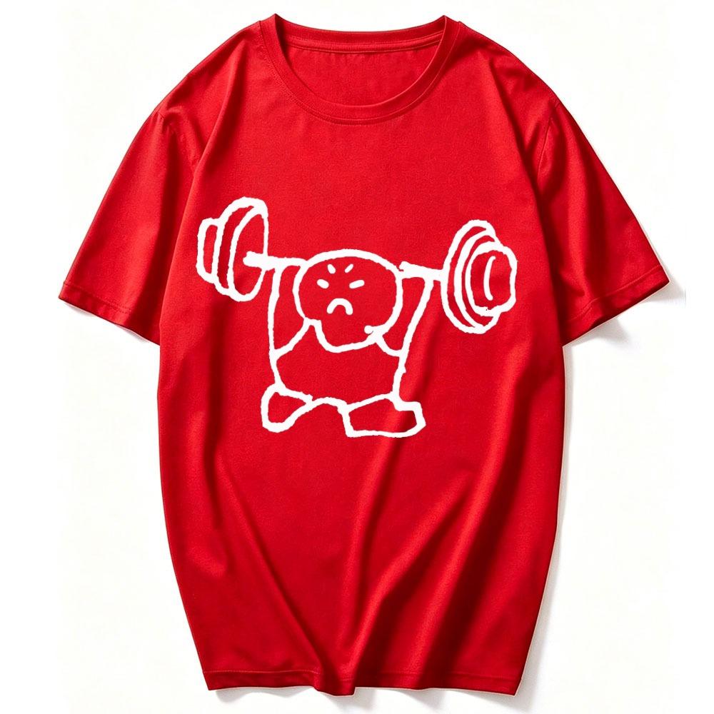 Simple Doodle Stick Figure Struggling To Lift Heavy Barbell Graphic Print Unisex Cotton T Shirt Funny Gym Weightlifting Workout