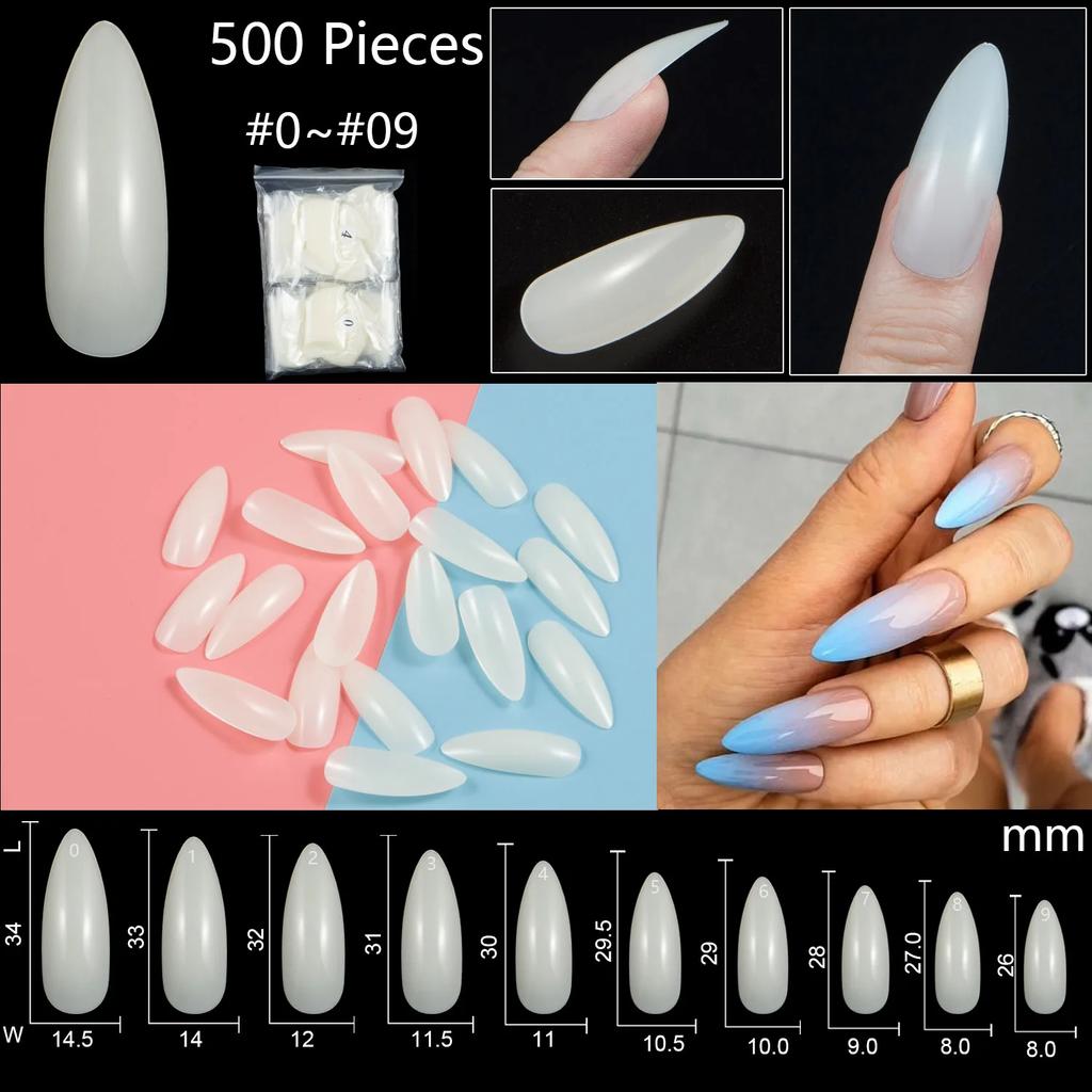 500PCS Natural Transparent Ballerina Almond  Round End Full/Half Ballet Coffin French False Nail Tips Fake Toenail Tip Manicure
