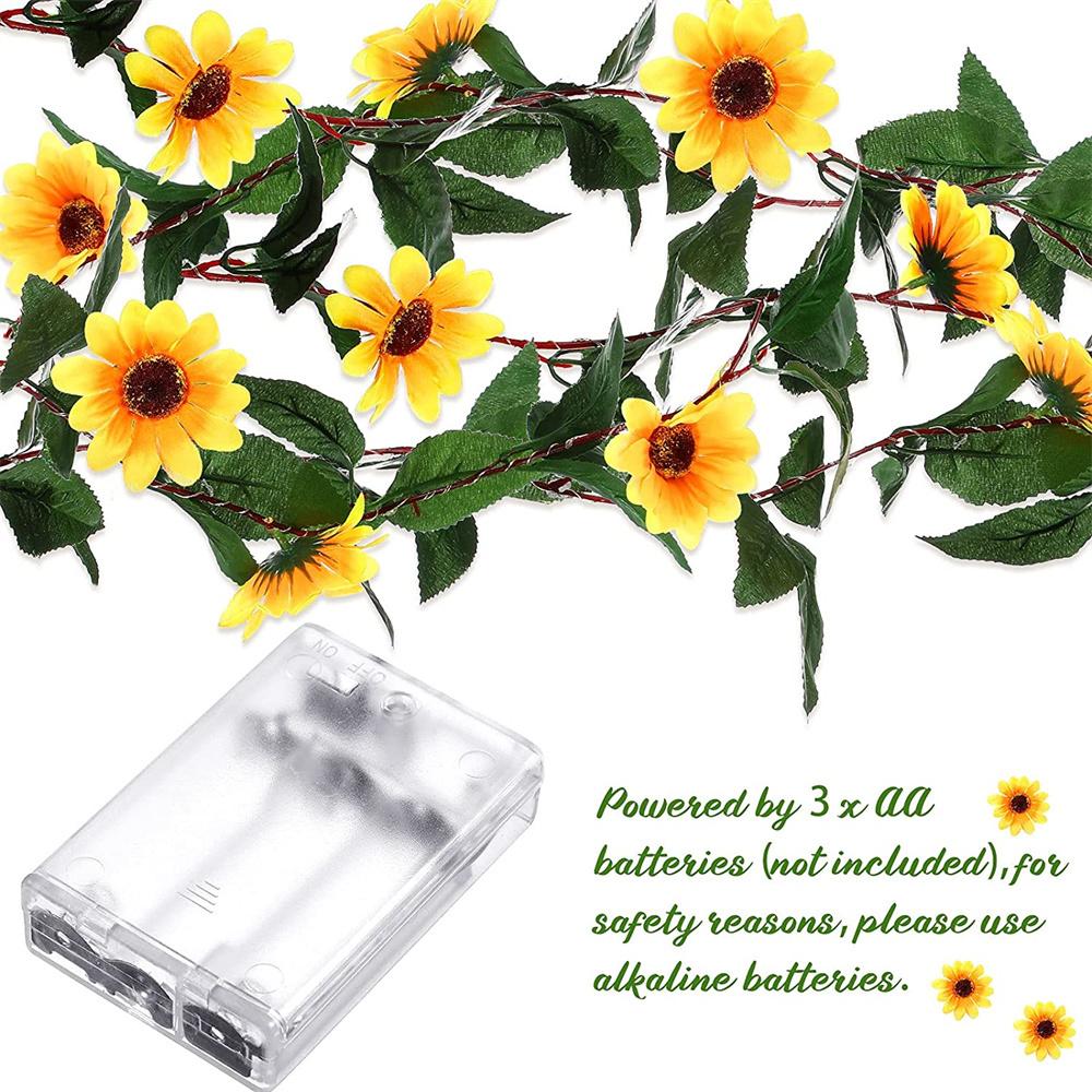 2M 20LED Sunflower String Lights Artificial Green Leaf Fairy Lights Holiday Garland For Garden Wedding Party Home Decoration