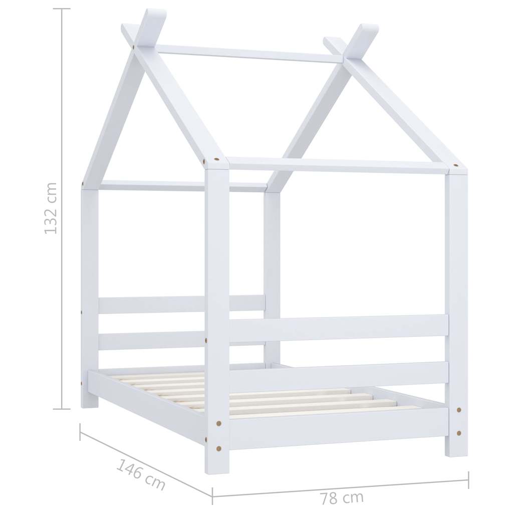 Kids Bed Frame White Solid Pine Wood 70 X 140 Cm