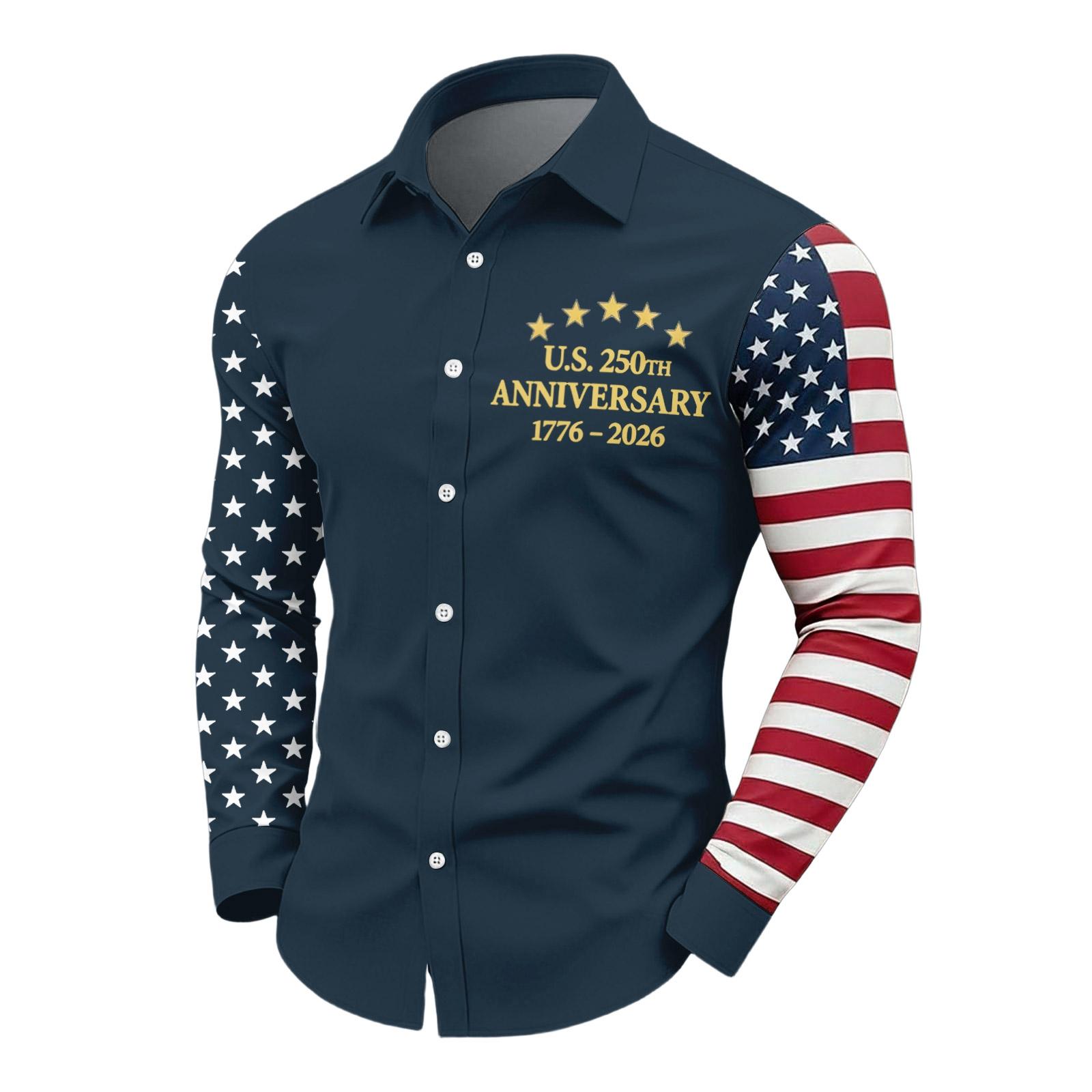 

Us 250Th Anniversary Long Sleeve Shirts For Men 1776-2026 American Flag Shirts XL Темно-синій