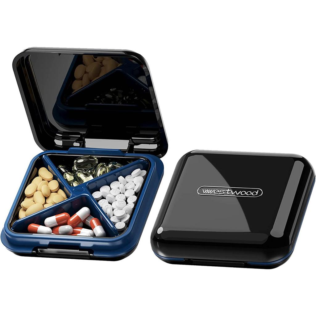 UNTIOR 4 Grids Pill Organizer Portable Mini Medicine Pill Case Sealed Moisture-proof Large Capacity Pill Storage Box
