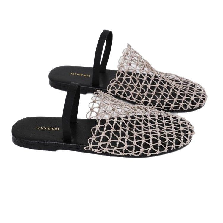 Baotou Back Strap Fishing Net Flat Sandals Roman Shoes 2025 Summer New Hollow Comfortable Beach Half Slippers