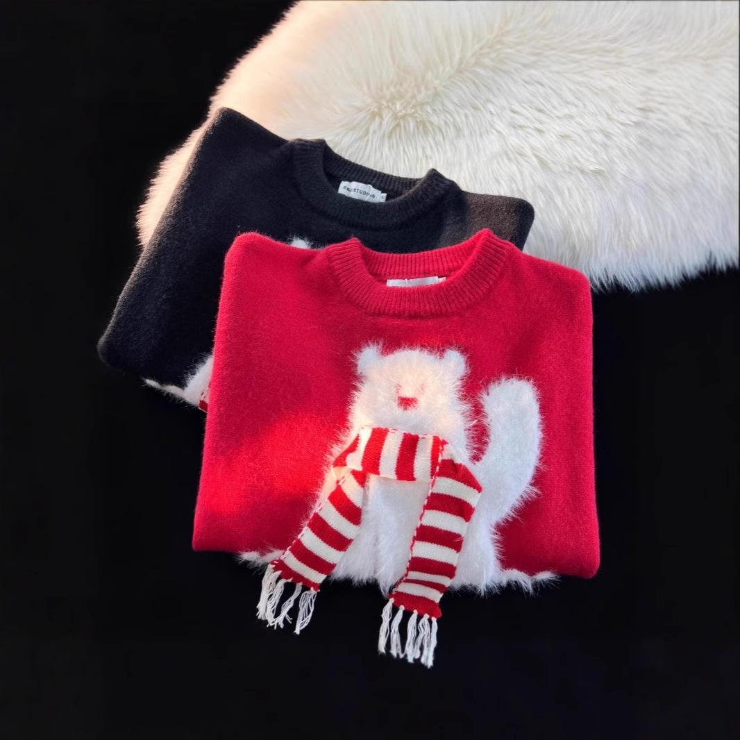 

2025 New Year Couple s Red Fair Isle Christmas Sweater with Scarf M