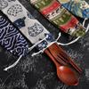 Japanischer Stil DIY Reise-Aufbewahrungstasche Kordelzugtasche Strohgeschirr tragbar Kordelzug Löffel Stäbchen Stofftasche
