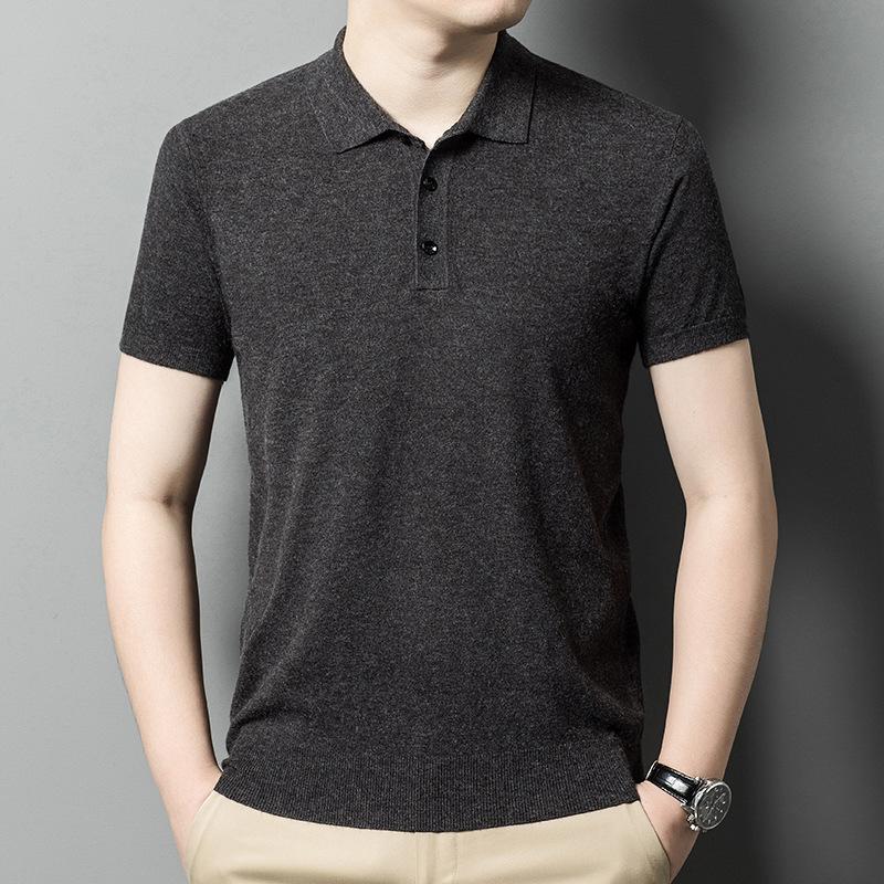 Men'S Thin Polo Shirt Lapel Solid Color Short-Sleeved Knitted T-Shirt High-End Medium And Thin Short-Sleeved Sweater