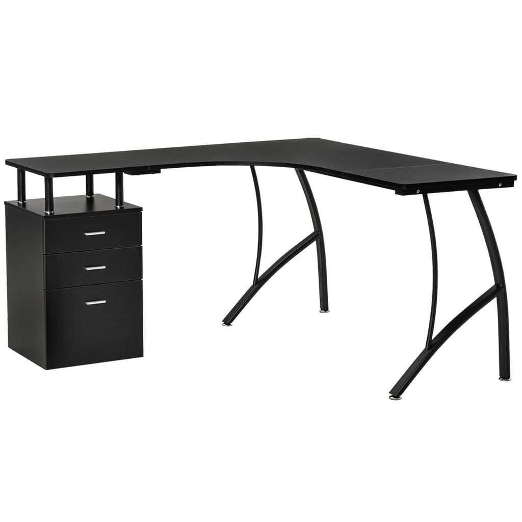 L-Shaped Computer Desk Storage Drawer 143.5 x 143.5 x 76cm Black