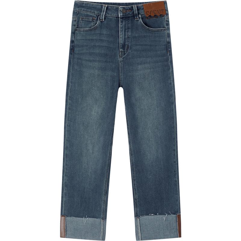 EICHITOO Women s Cuffed Hem Straight-Leg Denim Jeans 25