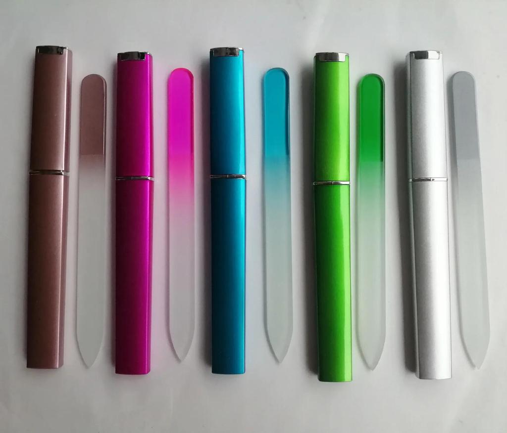 1 stücke Bunte Glas Doppelseitige Nagelfeilen Streifen Professionelle Transparent Gradienten Kristall Poliert DIY Maniküre Werkzeuge Liefert