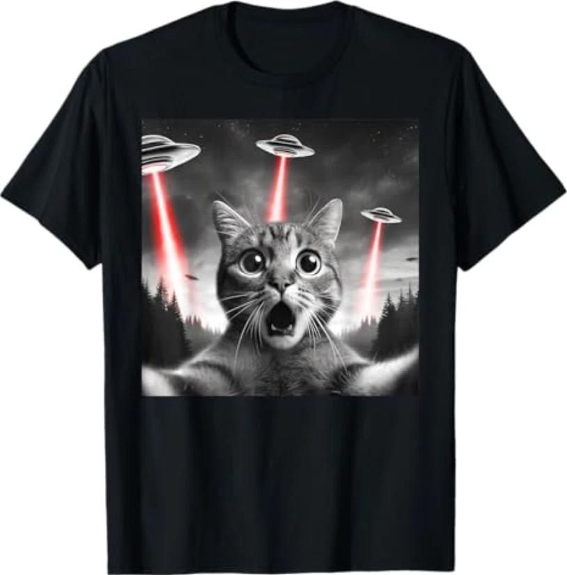 Alien Cat Selfie with UFO T-Shirt M