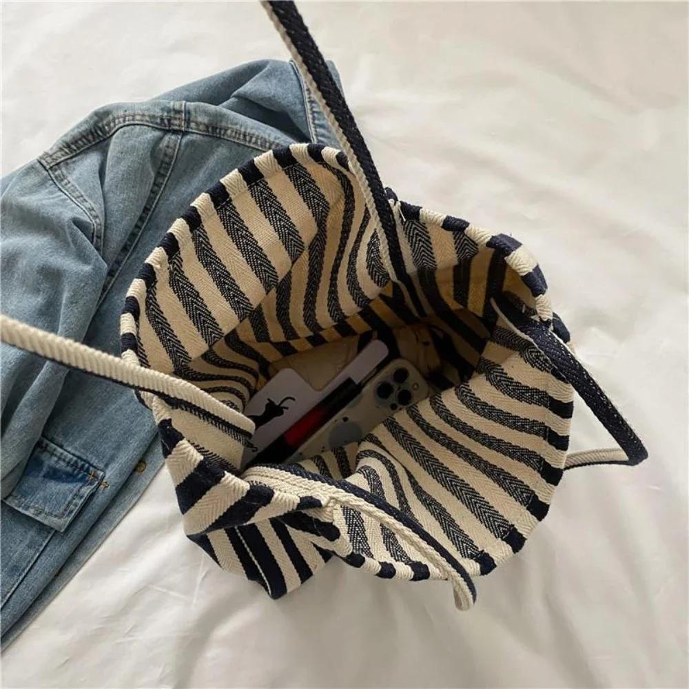 Female Casual Multifunctional Travel Top-handle Handbag Large Capacity Canvas Women Shopper Tote Simple Striped Shoulder Bag2025