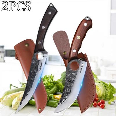 2 Stück Geschmiedetes Ausbeinmesser aus Edelstahl mit Messerscheide Obstmesser Handgefertigtes Messer Schälmesser Scharfes Küchenkochmesser