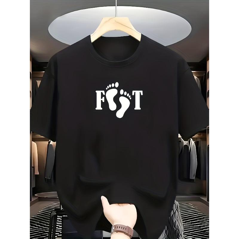 

Crew Neck Short Sleeve T-Shirt | Black F and T Letters with Footprint Design, Casual Style with Slight Stretch Fabric, Ideal for Men in Summer 4XL чорний