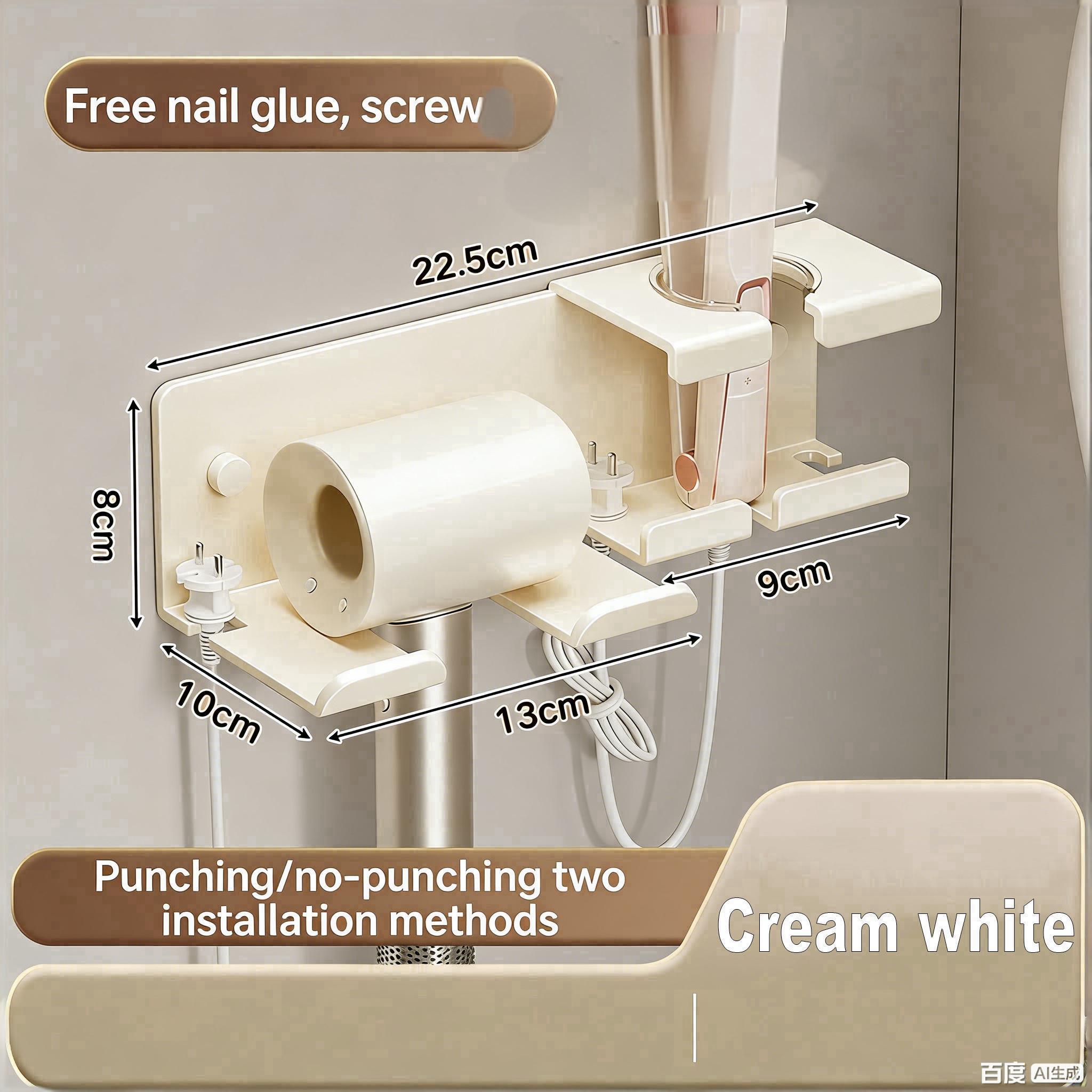 

Multifunctional Hair Dryer Holder Integrated Large Capacity Storage Wall Mounted No Drill Organizer Bucket Aluminum Bathroom Rac S білий