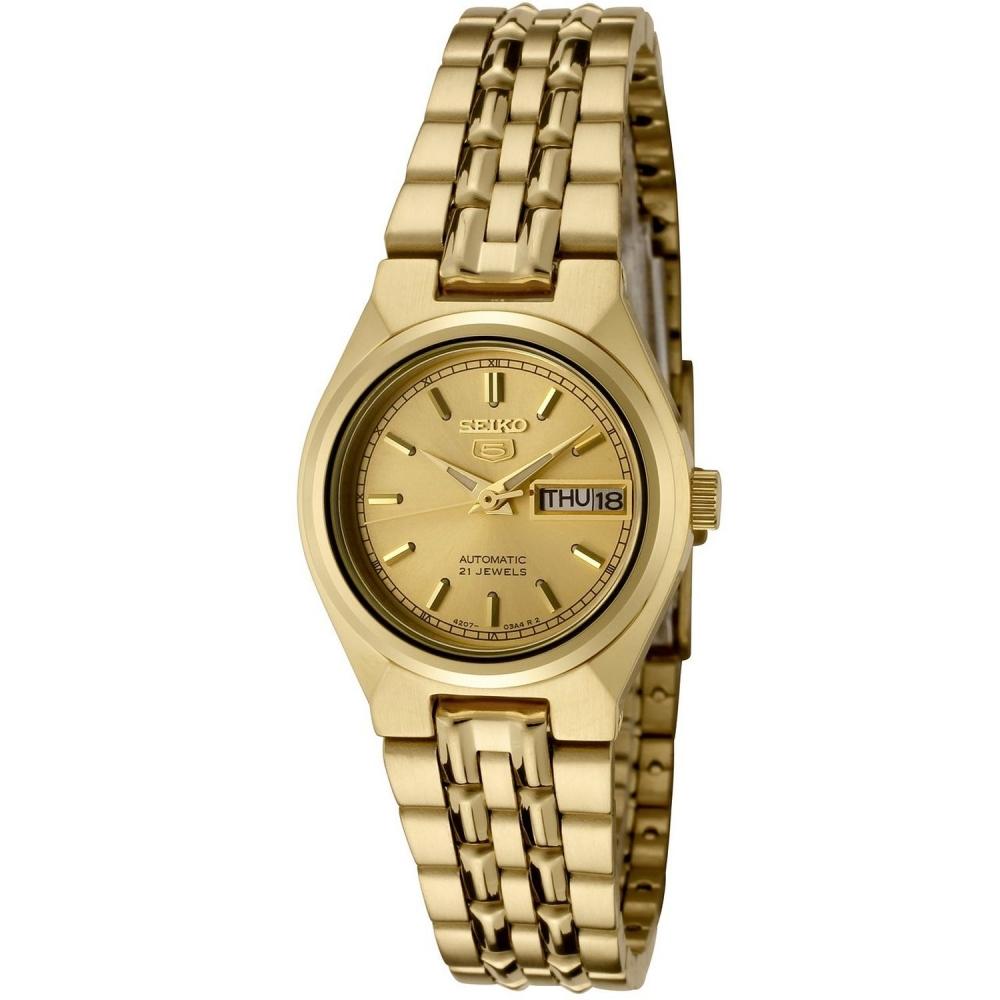 

[Seiko] Часы Seiko 5 с автоматическим механизмом, золотой циферблат, золотистые часы из нержавеющей стали Syma04 для женщин