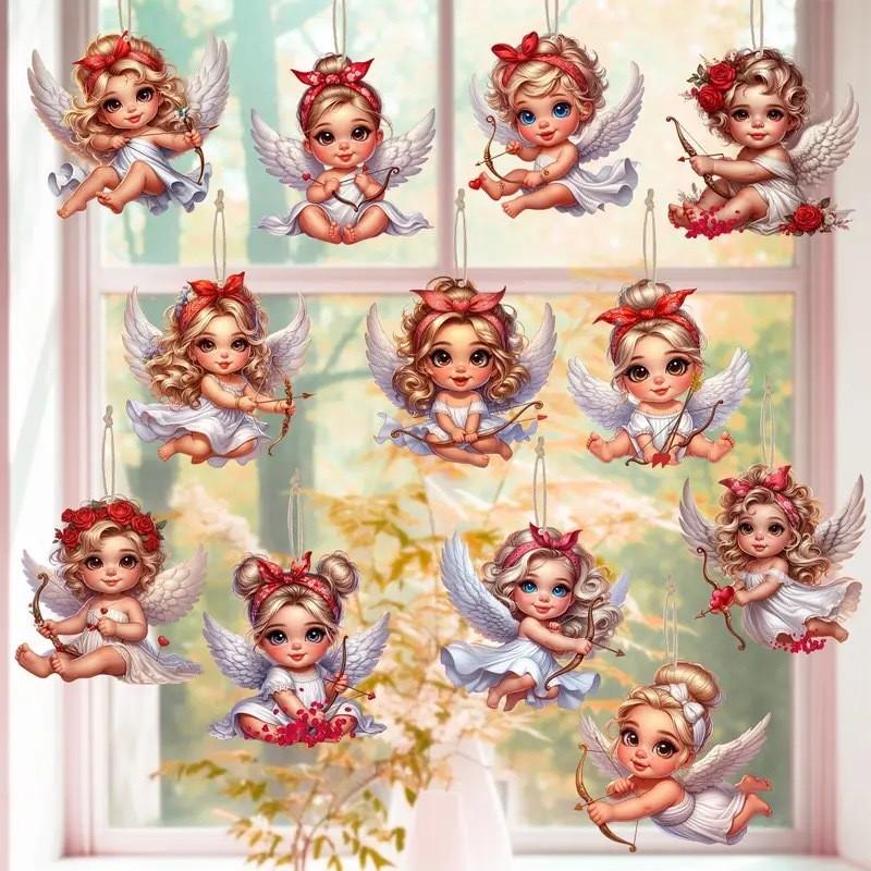 Christmas Angel Wooden Decorative Set, Christmas Decorative Pendant, Winged Holiday Hanging Sign.